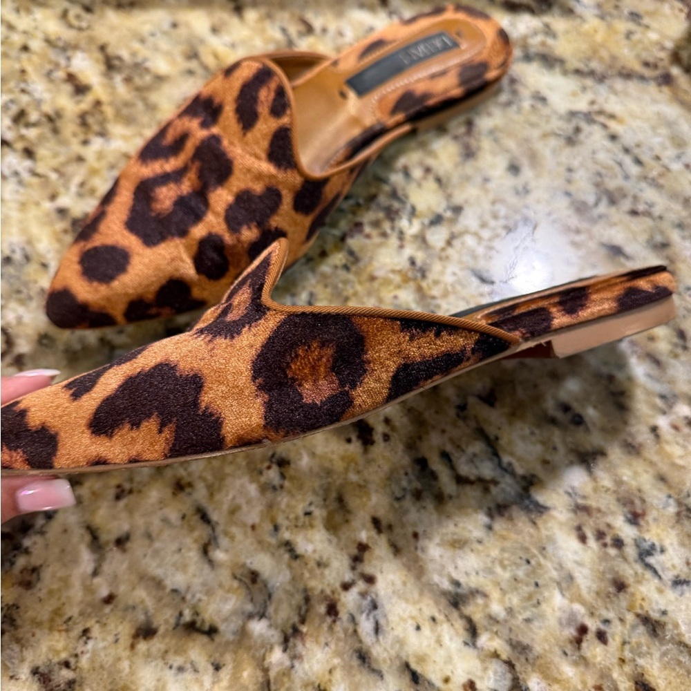 Brown Suede Mules with Leopard Print